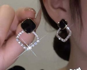 zircon korean black shiny earing resin rhombus earrings