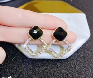 zircon korean black shiny earing resin rhombus earrings
