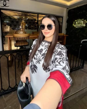 trendy women's stitched printed swiss lawn shirt and trouser set 2 pcs