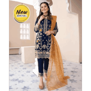 3 pcs women's stitched organza embroidered suit